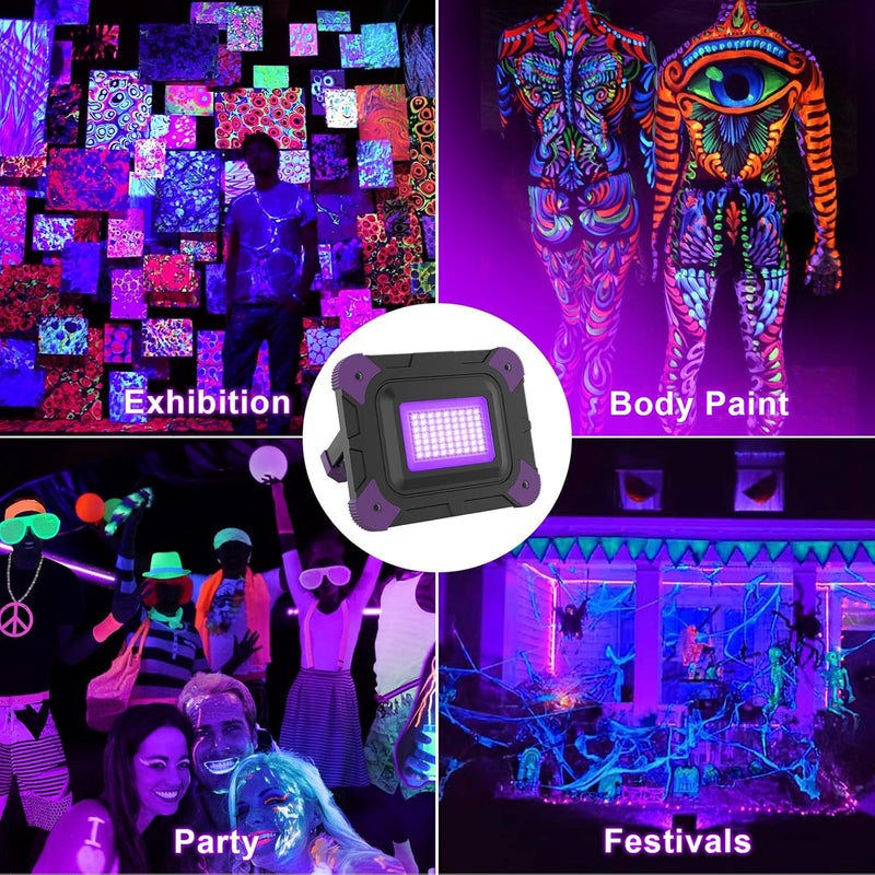 AUMIO Rechargeable LED Black Light, Battery Powered Blacklight, Cordless Ultraviolet Flood Light, Waterproof Black Lights for Outdoor Glow Party, Body Paint, Fluorescent Poster, Night Fishing,Stage Lighting - Image 2